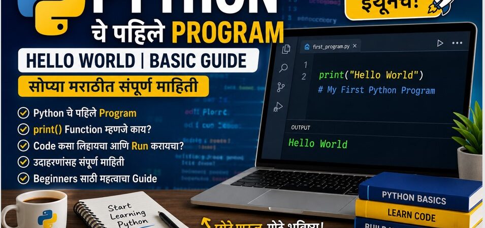 Python चे पहिले Program (Hello World) कसे लिहावे? | संपूर्ण Beginner Guide मराठीत (2026)